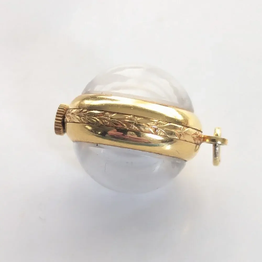 Vintage Working Swiss Made Etched Gold Tone Bubble Watch Necklace Pendant